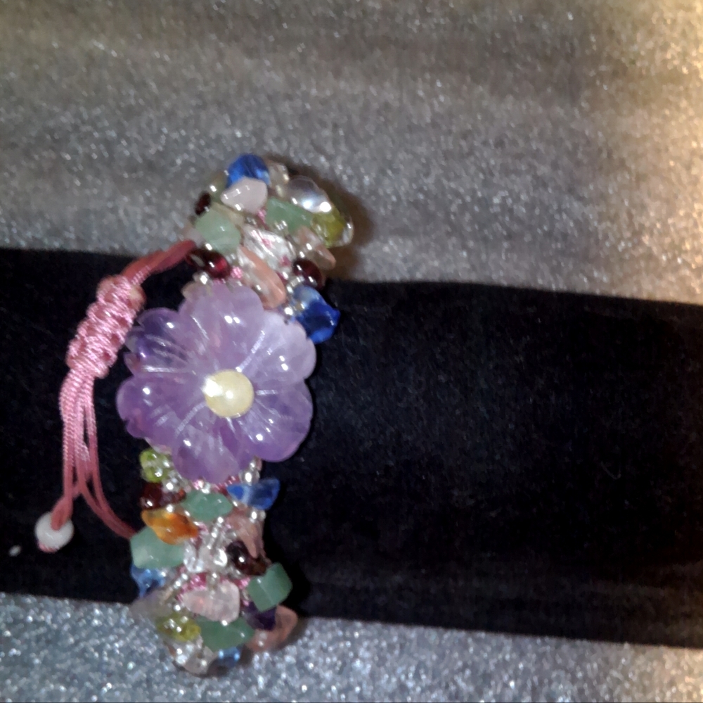 Multicolor Amethyst Floral Beaded Macrame Bracelet